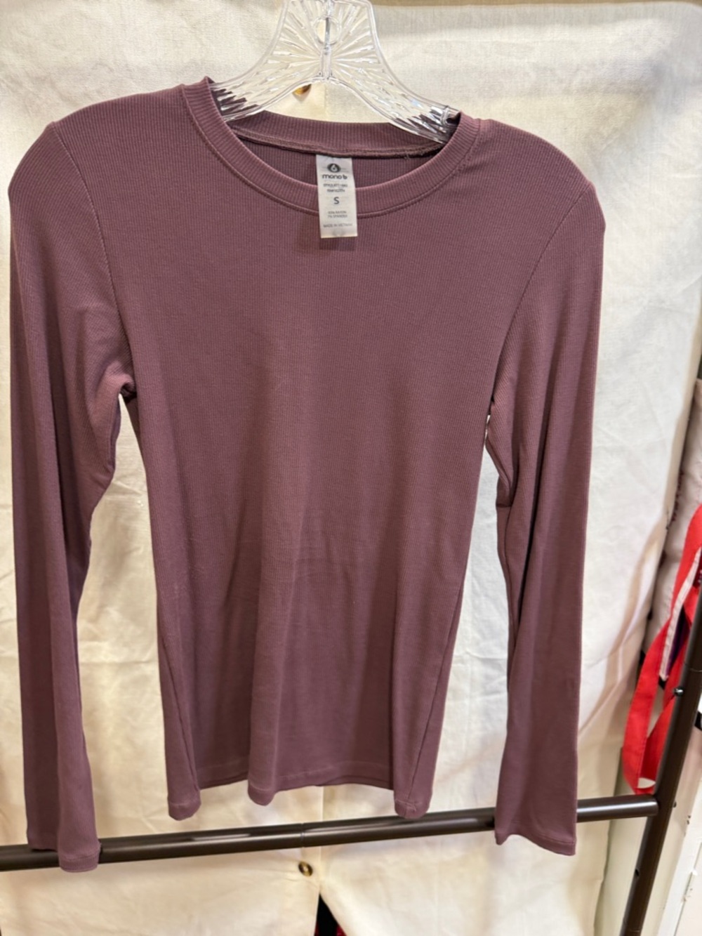 Mono B Ribbed Long Sleeve Crewneck Top - Mauve Plum